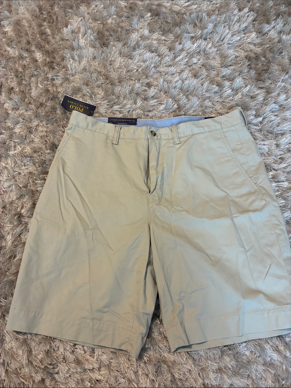 Polo by Ralph Lauren Men’s Light Khaki Flat-Front Cotton Shorts